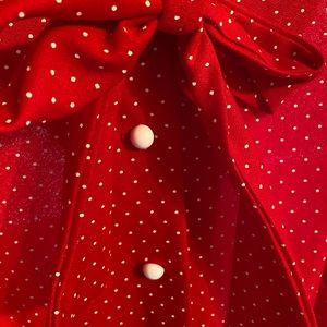 Vintage red with white polkadots long sleeve pearl button dress